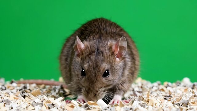 Adorable Pet Mouse Close-Up on Green Background, Isolated for Educational and Commercial Use in Pet Care and Animal-Themed Projects