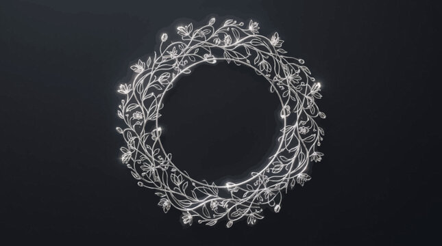 Glowing white floral wreath on dark background