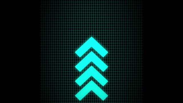 Up-directional Cyan Color arrow loop animation ,Futuristic Cyan Pointer Arrow Seamless Loop Animation&ndash; 4K pointer icon on motion background.
