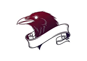 Fototapeta premium Raven head mascot illustration with blank ribbon banner