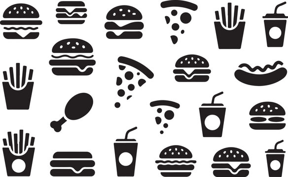 Flat icons set of fast food and drinks
