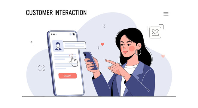Customer Service Online - Woman using smartphone for digital interaction