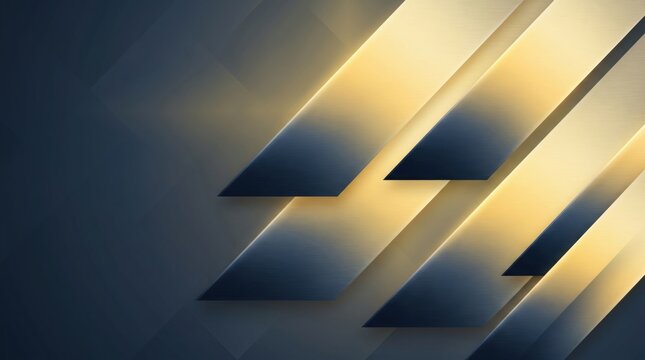 Metallic gold abstract background with diagonal geometric stripes. Luxury navy blue and gold wallpaper with sleek parallel lines. Elegant corporate backdrop for premium branding and design.