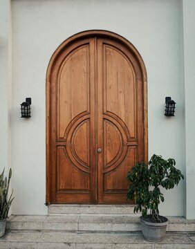 old wooden door in a stone wall