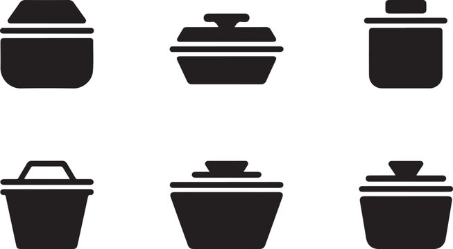 Flat pack of six black kitchen pot and lid icons