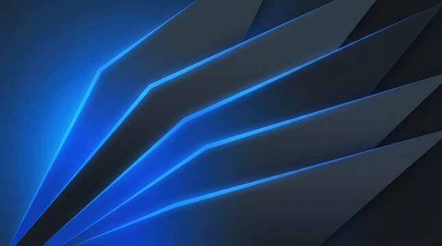 Futuristic blue neon light background with sharp geometric layers, high-tech abstract digital wallpaper with glowing lines, modern dark blue metallic texture for gaming and tech presentations.