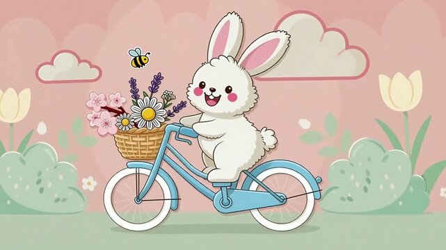 cute rabbit video playing on a bicycle
