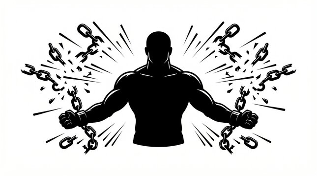 Strong person breaking heavy metal chains