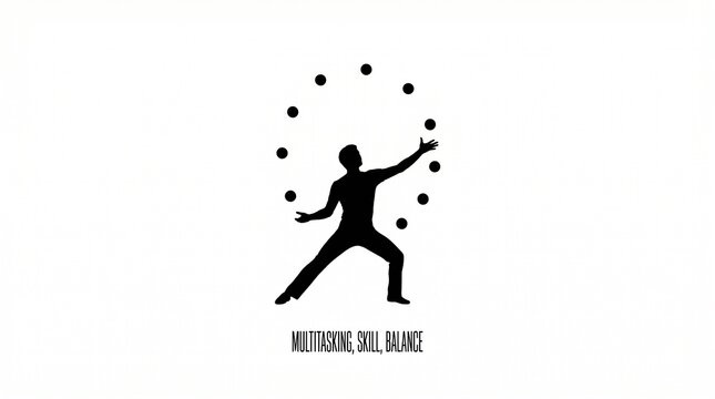 Skillful juggler tossing multiple balls silhouette