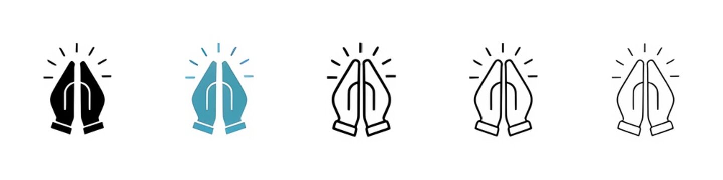 Prayer and Respect Icon. Namaste, Thank You Emoji. Folded Hands Sign for Gratitude. Thin line customizable illustration. Contour symbol. Vector isolated outline drawing. Editable stroke