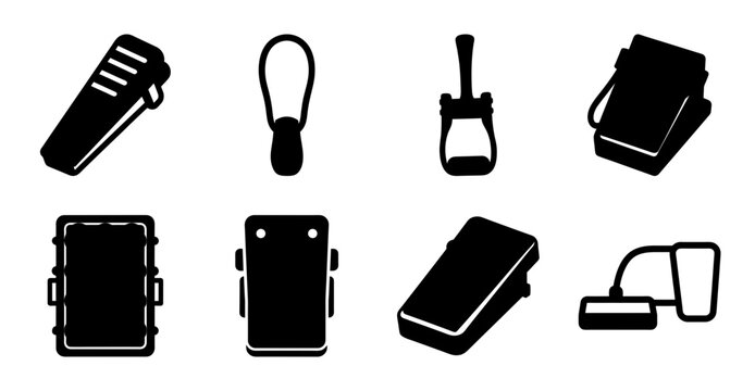 Flat icons set of everyday electronic devices - Minimalist black flat icons illustrating common electronic gadgets like flashlight, lamp, and phone in a clean, modern style for various uses.