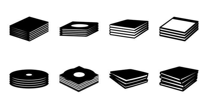 Flat design document and disc icons set - Minimalist vector icons showing documents and discs in flat design style, ideal for tech and digital media projects.