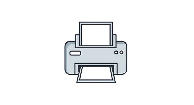 Illustration of a gray printer with paper inside on a white background in a cartoon style