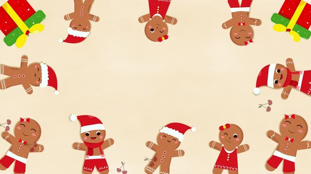 Christmas Gingerbread Kids Border Motion 4K