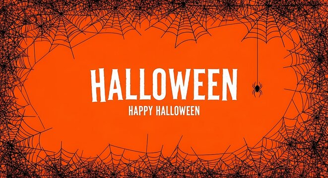Halloween greeting with spider web border and text