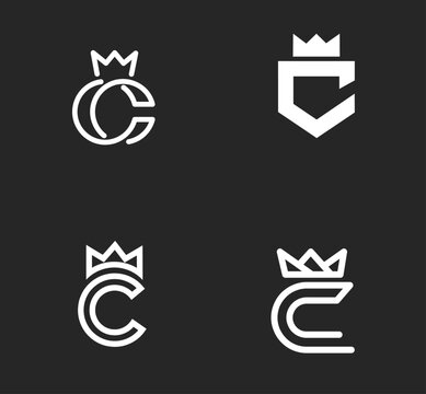 Four Modern Minimalist Letter C Crown Logo Designs White on Dark Background