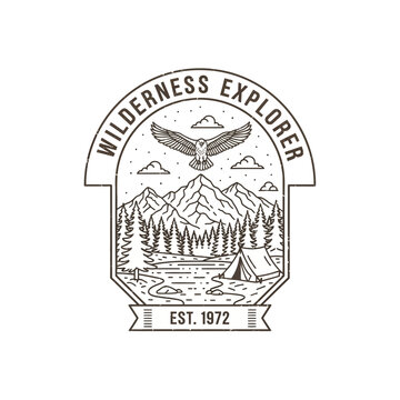 Explore the Great Outdoors with the Wilderness Explorer Emblem, a Vintage Badge Celebrating Nature and Adventure Since 1972