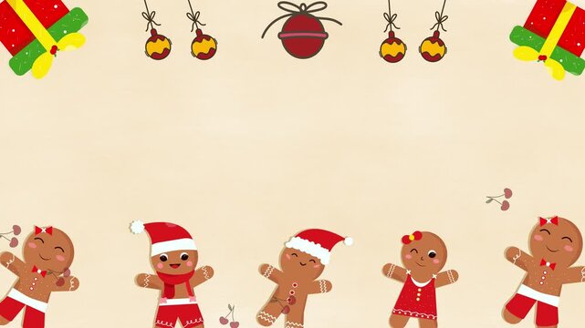 Cute Gingerbread Cookies Christmas Border Animation Background 4K