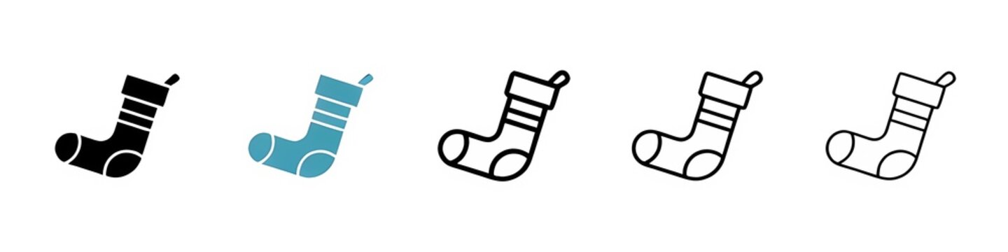Festive Sock Vector Icon Set. Noel Stocking Gift Vector Symbol for UI Design. Thin line customizable illustration. Contour symbol. Vector isolated outline drawing. Editable stroke