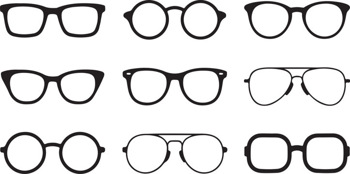 Nine different styles of eyeglasses illustration