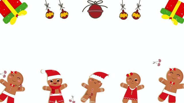 Cute Gingerbread Cookies Christmas Border on Clean Background 4K
