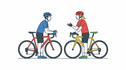 Obraz premium Cyclists Discussing Plans While Leaning on Their Bikes.
