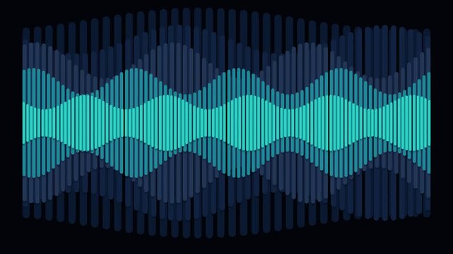 Digital Audio Waveform Equalizer Pulsing on Black Background with Cyan and Blue Neon Lighting for HighTech Music Visualizer Concept
