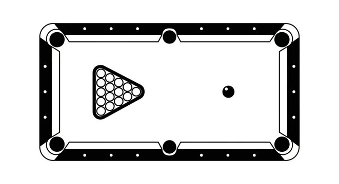 Billiard Table with Balls Rack and Cue Ball - Top Down View