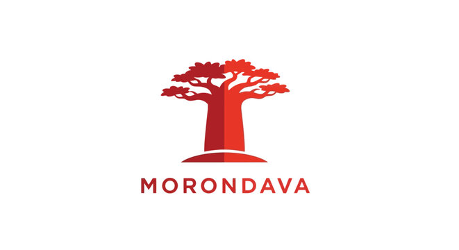 Red Baobab Tree Logo with Morondava Text on White Background.