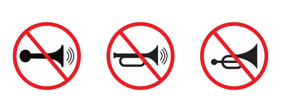 No Honking Traffic Sign Icon Vector No Horn Prohibition Symbol Red Circle Ban Sign Illustration Isolated
 on White Backgroun