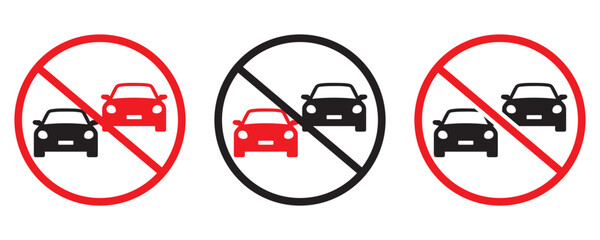 No Overtaking Traffic Sign Icon Set Vector Prohibition Road Safety Symbol for Vehicles and Cars Isolated on White  Background © maxalamin09