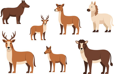 Obraz premium Brown Deer, Antelope, and Cow Standing on White Background