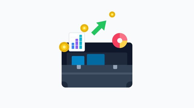 Professional Business Briefcase Opening to Reveal Financial Growth Charts and Gold Coins for Investment and Success Concepts