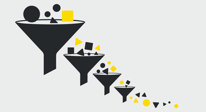 Concept of data filtering and processing using funnels with geometric shapes