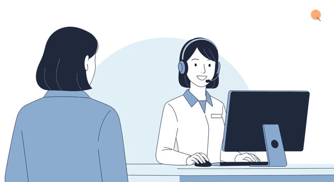 Customer Service Representative Assisting Client with Headset and Computer