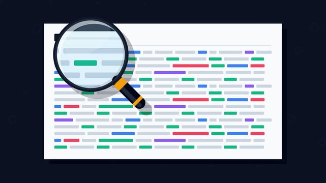 Abstract Software Programming Code Lines Analyzed With Magnifying Glass in a Clean Flat Design Interface for Data Security and Tech Concepts