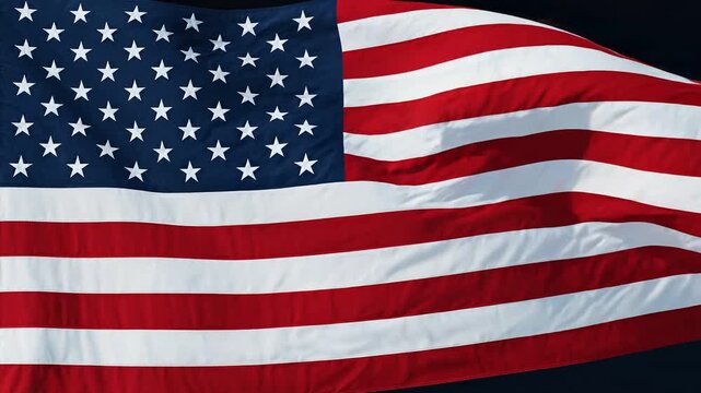American Flag Waving in Wind, Close-up Slow Motion, Patriotic Background