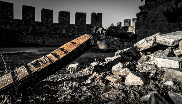 Charred Wooden Splinter from Siege Ram at Ruined Castle