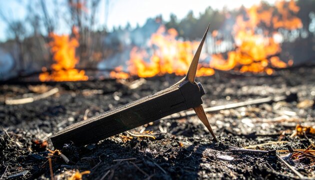 Charred Wooden Splinter of a Siege Engine on Scorched Earth