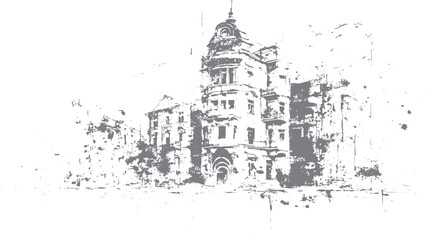 Naklejka premium Abstract architecture panorama with black and white sketch art Urban vector background with distressed cityscape detail