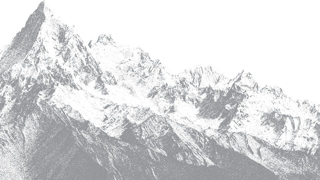 Abstract mountain range with pointillist snow texture Scenic winter landscape with vintage halftone effect