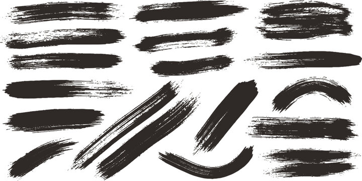 Collection of black paint brush strokes with brush stroke hand drawn abstract isolated splatter creative distressed scribble artistic illustration backdrop background collection