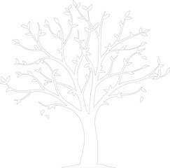 Fototapeta premium Minimalist tree outline vector illustration, simple black and white line art tree with leaves, elegant botanical drawing for coloring or logo design