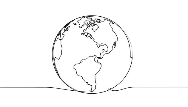 Globe on Horizon Line Drawing Earth.