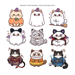Fototapeta premium Kawaii Halloween Cats Collection