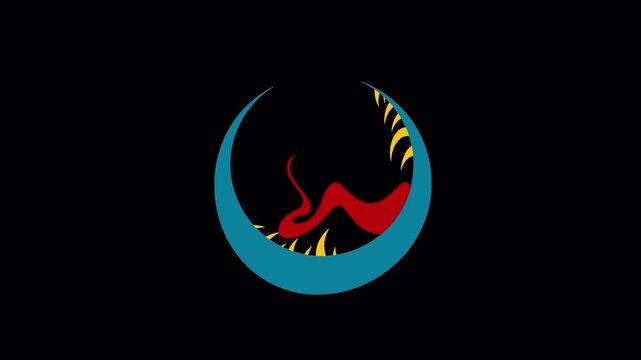 Cute Halloween crescent moon with sharp teeth and wiggling tongue animation
