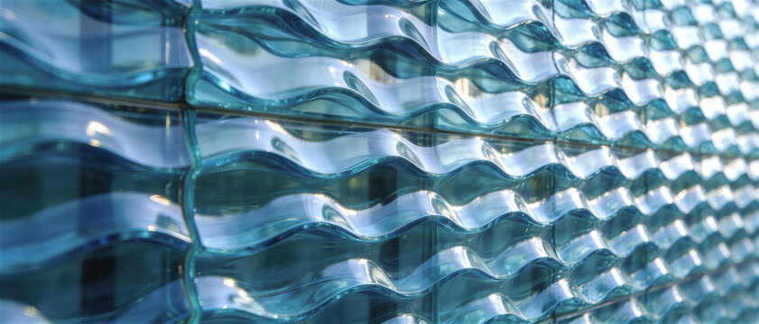 Transparent Glass Tile Design: A unique, mesmerizing pattern of textured glass tiles, creating a sophisticated play of light and shadow, perfect for modern architectural designs.