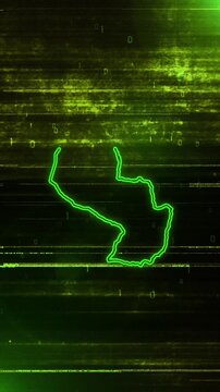 Mobile Vertical Resolution, 2160x3840 Pixels, Paraguay Country Digital Futuristic Glitch Map, Suitable for Politics, Elections, News and Sports Events