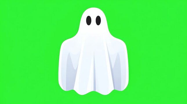 A ghost illustration appears eerily on a green screen background
