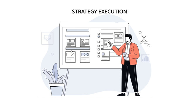 Business Strategy Execution Plan Presentation Board with Manager